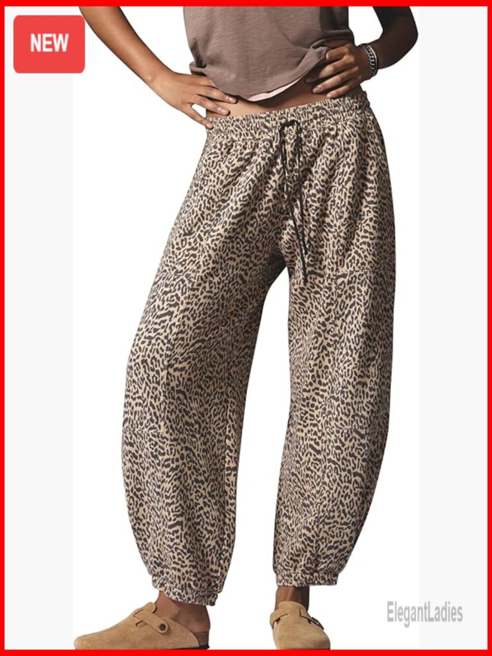 Leopard Print Joggers Women's Sweatpants Barrel Leg Lounge Pants With Pockets